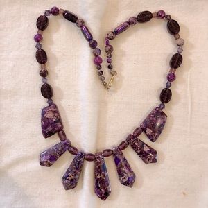 Stone and glass bead geometric necklace.